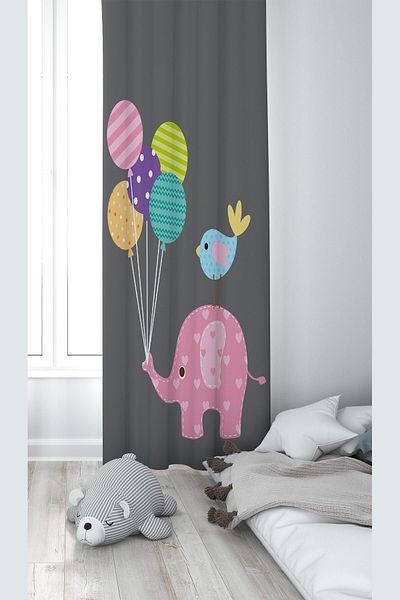 on the clouds Elefant și balon cu model imprimare digitală, lavabilă, perdea de fundal pentru cameră pentru copii