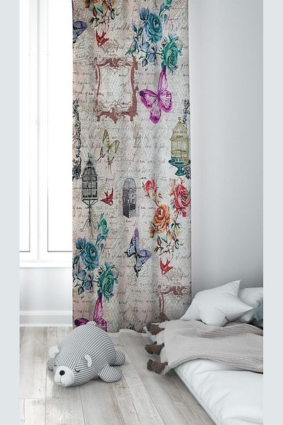 on the clouds Cream Butterfly Patterned Digital Printing Washable Baby Kids Room Background Curtain