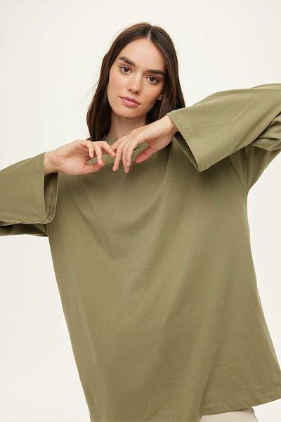 Manuka Oversized tričko se širokým rukávem světlé khaki