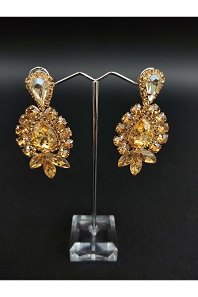 Türkay Aksesuar Sarı Kristal Taşlı Kına Düğün Gelin Küpesi – Bijuteri Küpe