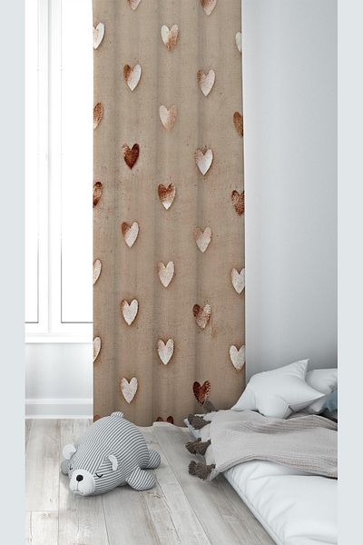 Pelangi Cream Heart Patterned Digital Printing Washable Baby Kids Room Background Curtain