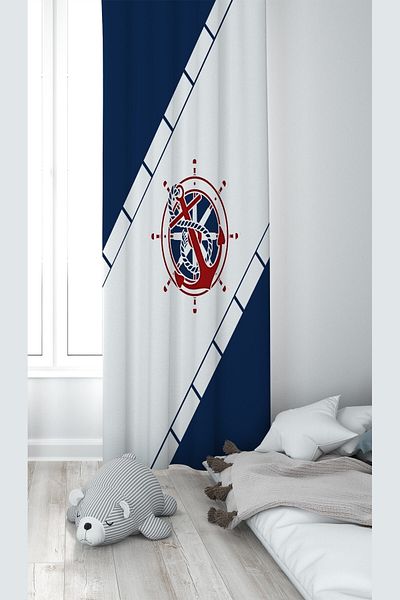 Pelangi Sailor Anchor Patterned Digital Printing Washable Baby Kids Room Background Curtain