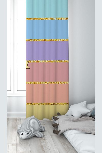 linazaitun Multi-Colored Gilt Transitional Digital Printing Washable Baby Kids Room Background Curtain
