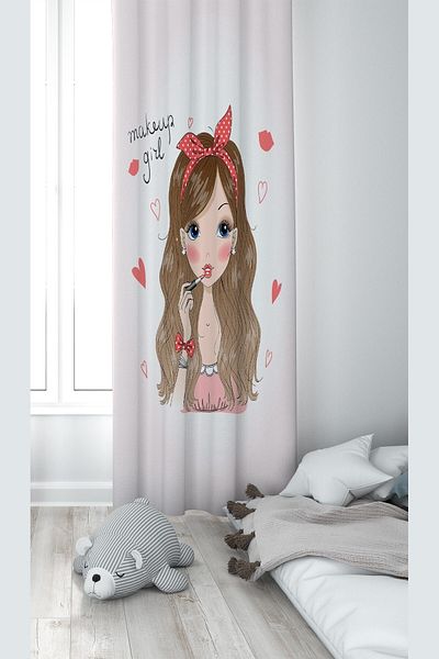 linazaitun Young Girl Patterned Digital Printed Washable Room Background Curtain - For Baby and Child