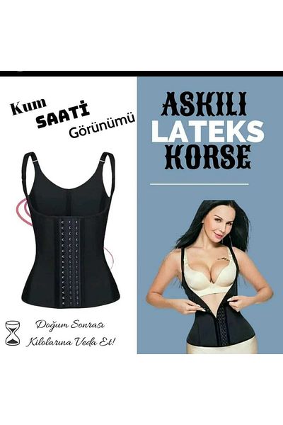 TİSTA Black Latex Corset - Women with Straps and Postpartum