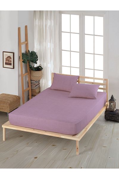 ELY PARKER Patterned Elastic Sheet Set (duvet cover Fabric) with Pillowcase All Sizes Purple 180x200