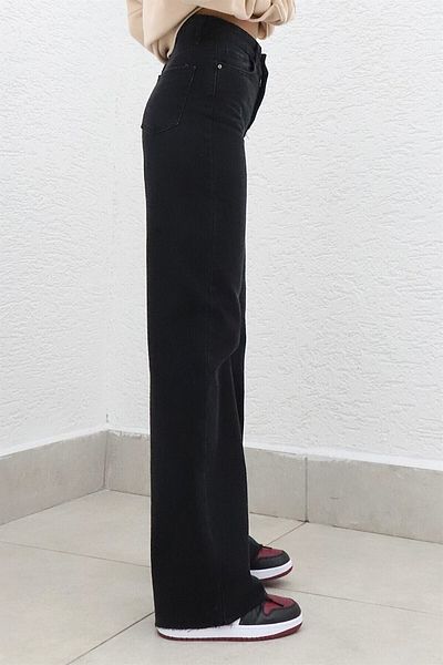 Trn JNS Lady Black Super ψηλόμεσο φαρδύ τζιν τζιν φαρδύ πόδι (πλατύ πόδι)