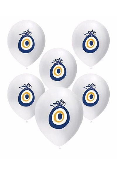 BEST PARTİ DOĞUM GÜNÜ PARTİ SÜSLERİ White Mashallah Balloon with Evil Eye Beads 10 Pieces