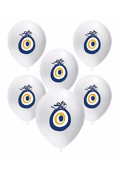 BEST PARTİ DOĞUM GÜNÜ PARTİ SÜSLERİ White Mashallah Balloon with Evil Eye Beads 30 Pieces