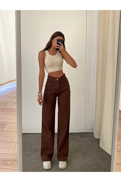 Trn JNS Ela Ikon Gold Loose Jeans Καφέ Lycra Palazzo