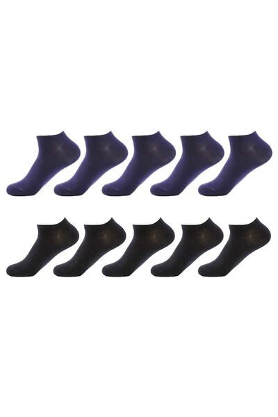 çorapmanya 10 Çift Pamuklu Siyah Lacivert Erkek Patik Çorap Bilek Boy