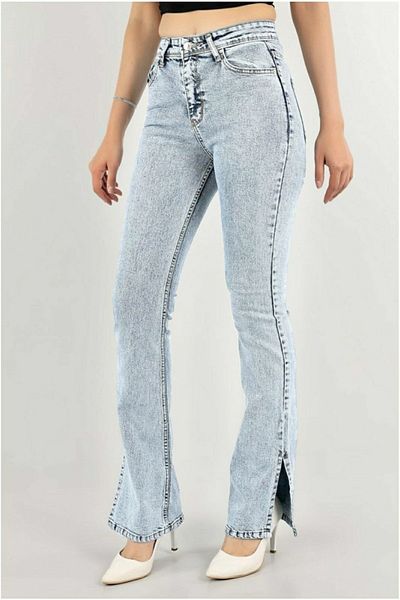 Trn JNS Pantaloni largi din lycra albastru cu fante din anii 90 cu talie super înaltă
