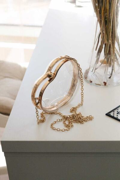 Moom Bag Geantă de umăr de damă, aurie, transparentă, în formă de inimă