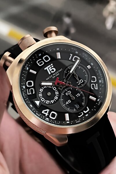 T5 Saat Erkek Kol Saati 3 Atm Su Geçirmez Siyah Renk Silikon Kordon Bileklik Hediyeli Elg932