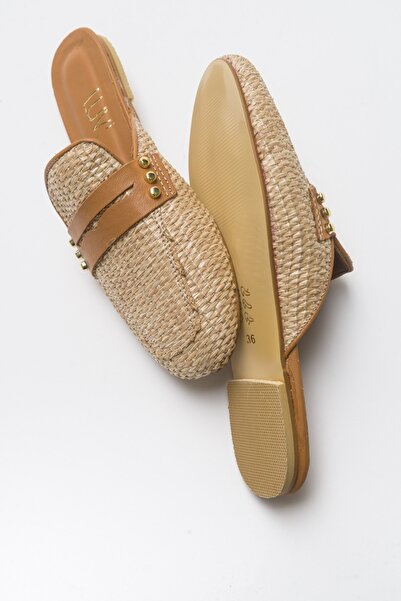 LuviShoes 165 Dámské pantofle z pravé kůže hnědé slámy