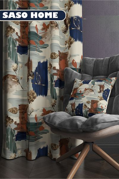 SasoHome Surrealist Sun and Sea Pattern 140x270 cm Ψηφιακή τυπωμένη κουρτίνα φόντου Μονή πτέρυγα