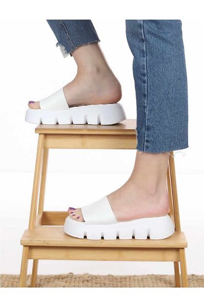 Afilli Women's White Single Strip Thick Platform Sole Open Front Casual Sports Slippers Summer Shoes