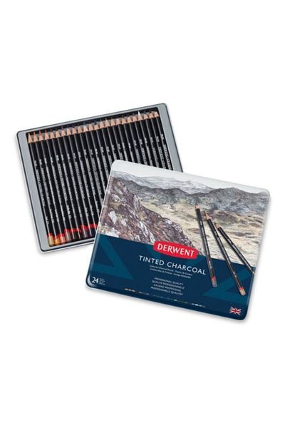 Derwent Tinted Charcoal Pencil 24 Pieces Tin Box (coloured Charcoal Pencil)