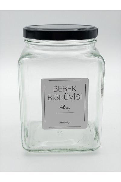 zezedesing Decorative Glass Jar 1.6lt Black Lid (baby Biscuit)