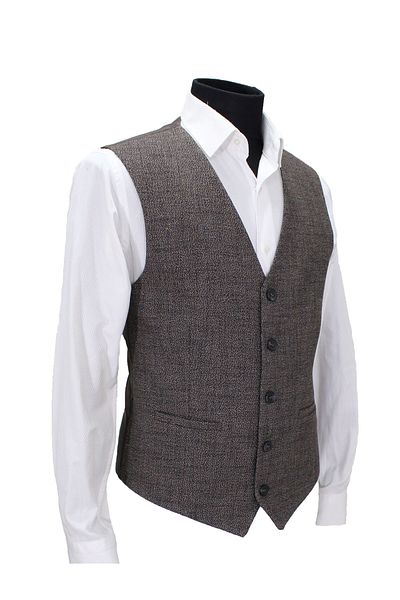 MENTOR REGALO Men's Vest V Neck Brown Wool Patterned 50563