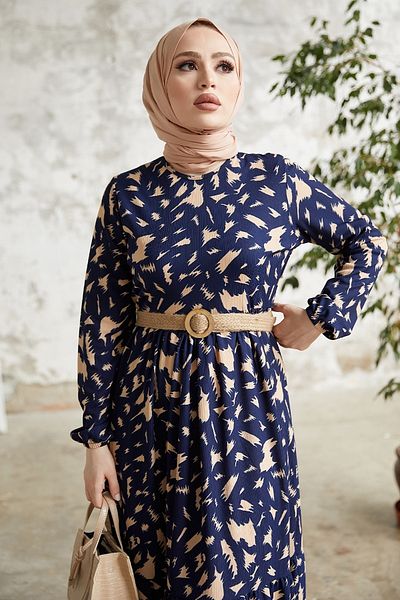 InStyle Šaty Rena Slaměný pásek - námořnická modrá
