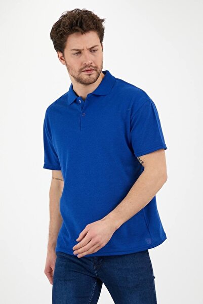 JAKARLI Tricou Polo pentru bărbați Saks, cu nasturi, cu mânecă scurtă, cu o f...