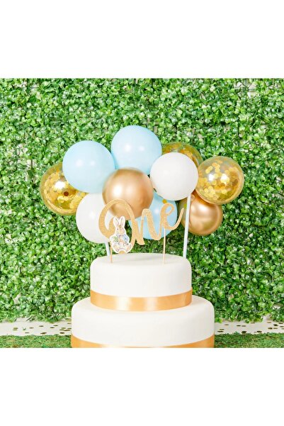 Partifabrik بالون صغير باللون الأزرق والذهبي لتزيين الكيك