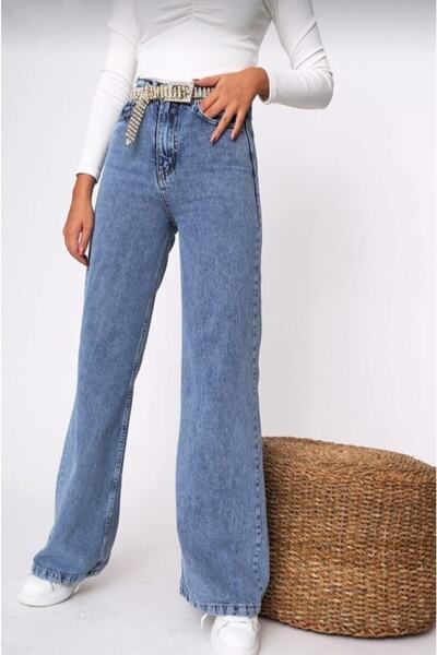 SANTA BELLA Selena Dark Blue Snow Wash Casual Palazzo Wideleg Jean Power Lycr...