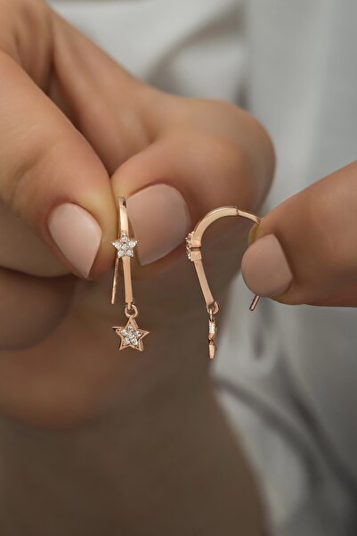 Nereze 925 Ayar Gümüş Sallantılı Çift Yıldız Küpe