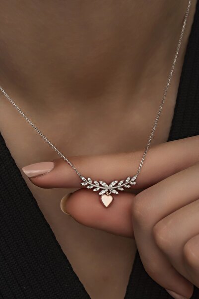 Nereze 925 Ayar Gümüş Kalp Detay Zeytin Dalı Kolye