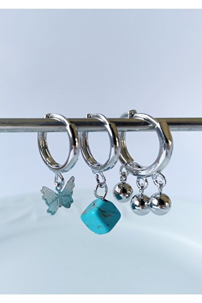Halley Concept Blue Bead And Butterfly Multiple Earrings Set Women