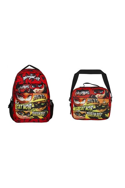Miraculous Ladybug Three Compartment Red Girl's Primary School Bag and Feeding