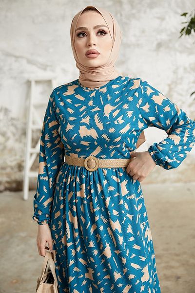 InStyle Rena szalmaöv-mintás ruha - indigó