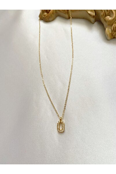SWORDS CONCEPT Zirkon Taşlı Minimal Gold Ü Harfli Kolye