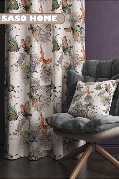 SasoHome Dance Of Butterflies - Dancing of Butterflies Patterned 140 X 270 cm Quality - Digital Printed Background Curtain