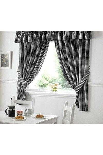 Hızlı Çeyiz 200 Cm Farbelalı 2 Kanat Pileli Dikim Pötikare Siyah Fon Perde