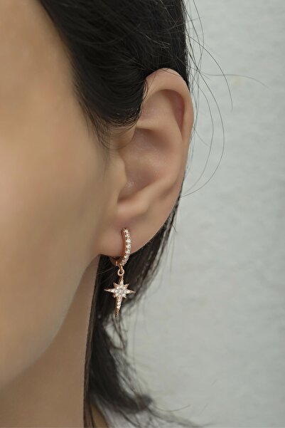 Nereze 925 Ayar Gümüş Sallantılı Kutup Yıldızı Küpe