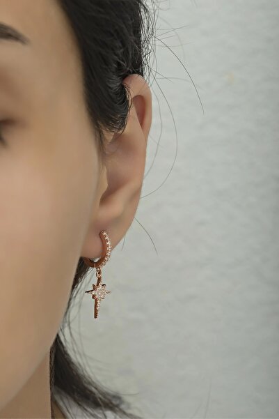 Nereze 925 Ayar Gümüş Sallantılı Kutup Yıldızı Küpe