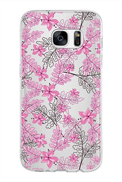 PrintiFy Samsung Galaxy S7 Kapak Floral Pembe Tasarımlı Şeffaf Silikon Kılıf
