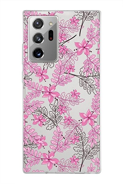 PrintiFy Samsung Galaxy Note 20 Ultra Kapak Floral Pembe Tasarımlı Şeffaf Sil...