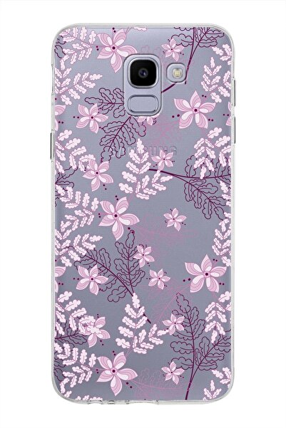PrintiFy Samsung Galaxy J6 Kapak Floral Pudra Tasarımlı Şeffaf Silikon Kılıf