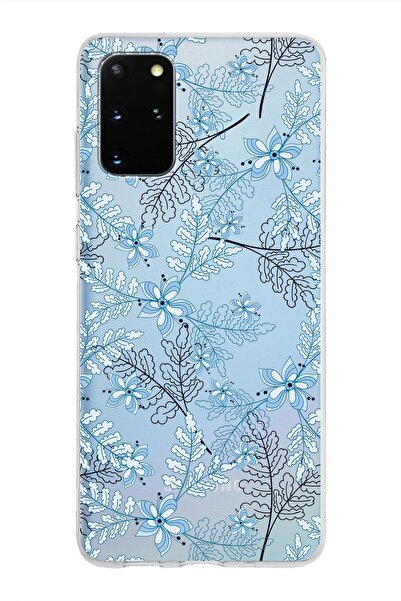 PrintiFy Samsung Galaxy S20 Plus Kapak Floral Mavi Tasarımlı Şeffaf Silikon K...