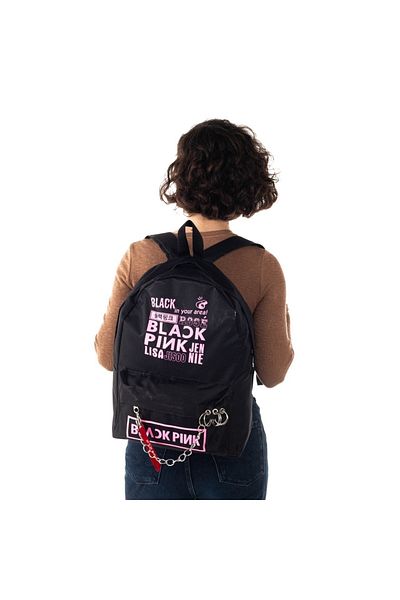 muyoso Rucsac negru cu lanț negru roz
