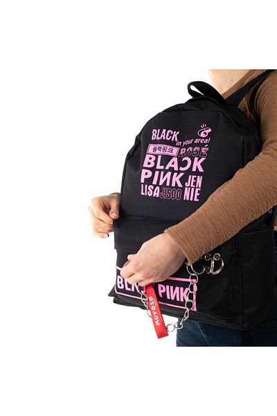 muyoso Rucsac negru cu lanț negru roz
