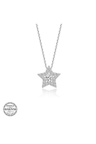 Gumush Pb Taşlı Yıldız Tektaş Gümüş Bayan Kolye