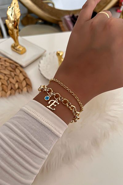 Trendy Butik سوار سلسلة مزدوجة بحروف 20