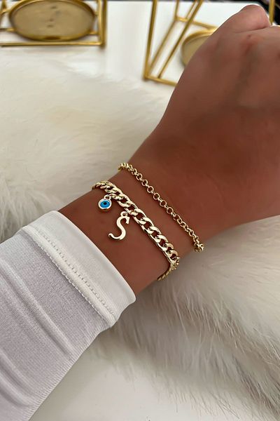 Trendy Butik سوار سلسلة مزدوجة بحروف 27