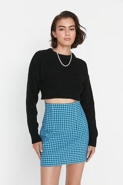 Trendyol Collection Pulover Tricotat Negru - Super Crop, Model Basic TWOAW23KZ01620