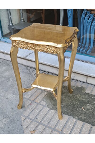 EL YAPIMI Altın Renk Saksılık Yan Sehpa