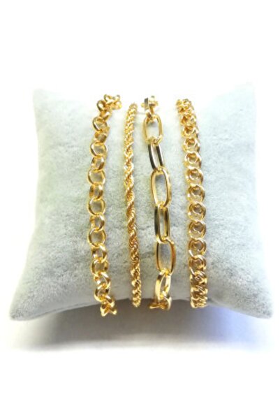 X-Lady Accessories Kadın Altın Italyan Zincirli Kombin Bileklik